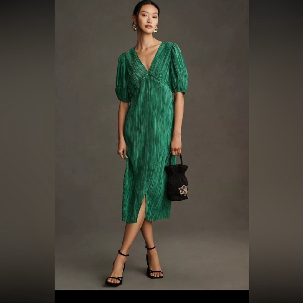 Anthropologie midi emerald green dress